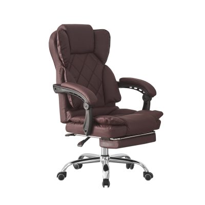 Lao biroja krēsls ar kāju balstu, ergonomisku dizainu un regulējamu augstumu – ideāls mājas birojam vai profesionālai darba vietai, brūns