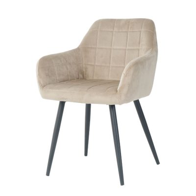 Elegants ēdamgalda samta krēsls ar mīkstu polsterējumu, izturīgām kājām un modernu dizainu – piemērots ēdamistabai vai viesistabai, bēsa krāsa