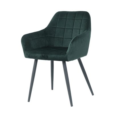Elegants ēdamgalda samta krēsls ar mīkstu polsterējumu, izturīgām kājām un modernu dizainu – piemērots ēdamistabai vai viesistabai, zaļā krāsa