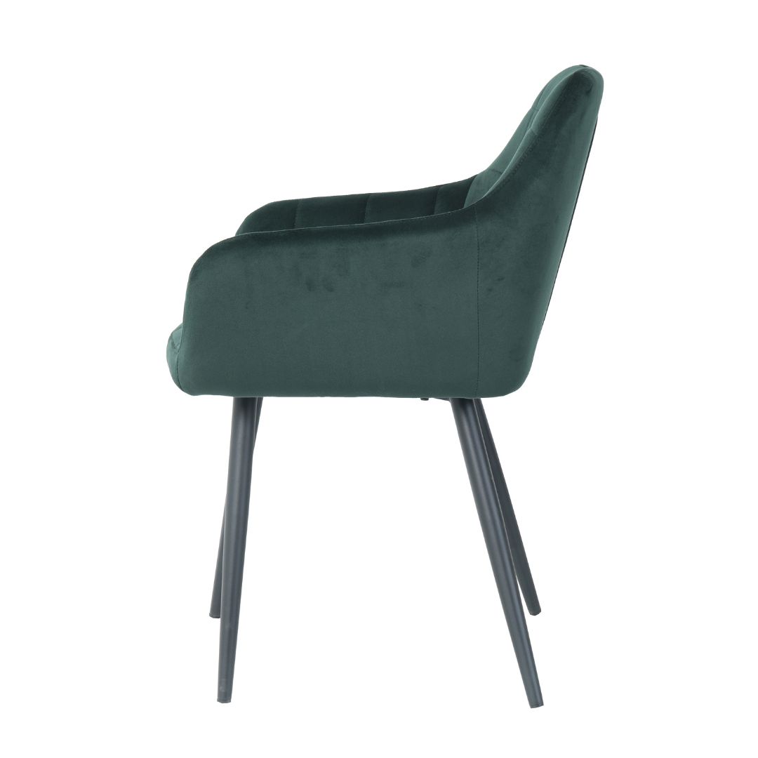 Elegants ēdamgalda samta krēsls ar mīkstu polsterējumu, izturīgām kājām un modernu dizainu – piemērots ēdamistabai vai viesistabai, zaļā krāsa