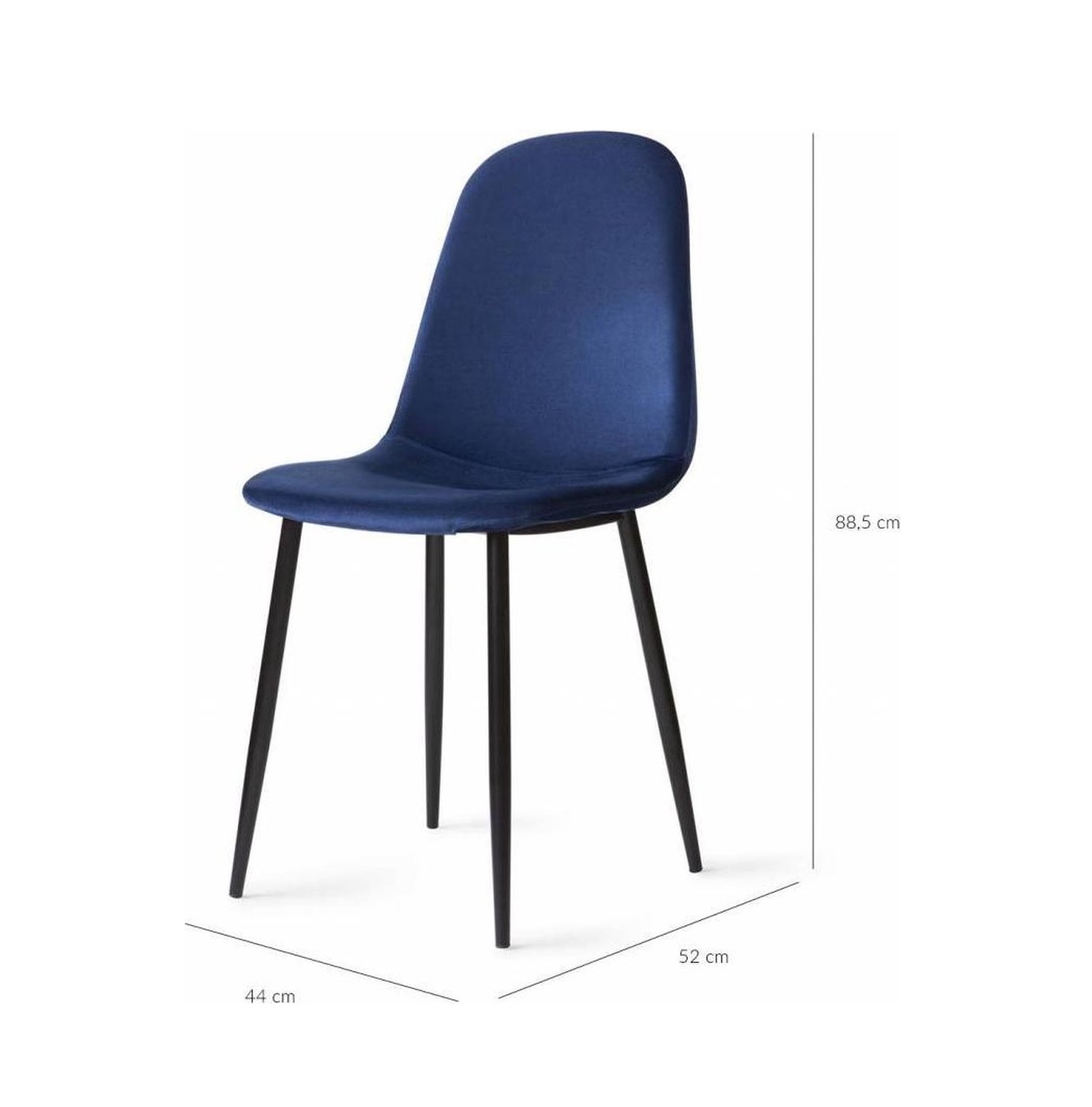 Zils samta virtuves krēsls, melnas metāla kājas