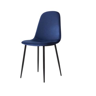 Zils samta virtuves krēsls, melnas metāla kājas