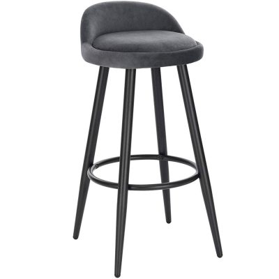 pelēks bāra krēsls, melnas metāla kājas