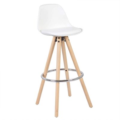 balts bāra krēsls, koka kājas, plastmasas