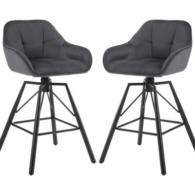 augstais bāra krēsls grozāms ar samta apdari pelēks